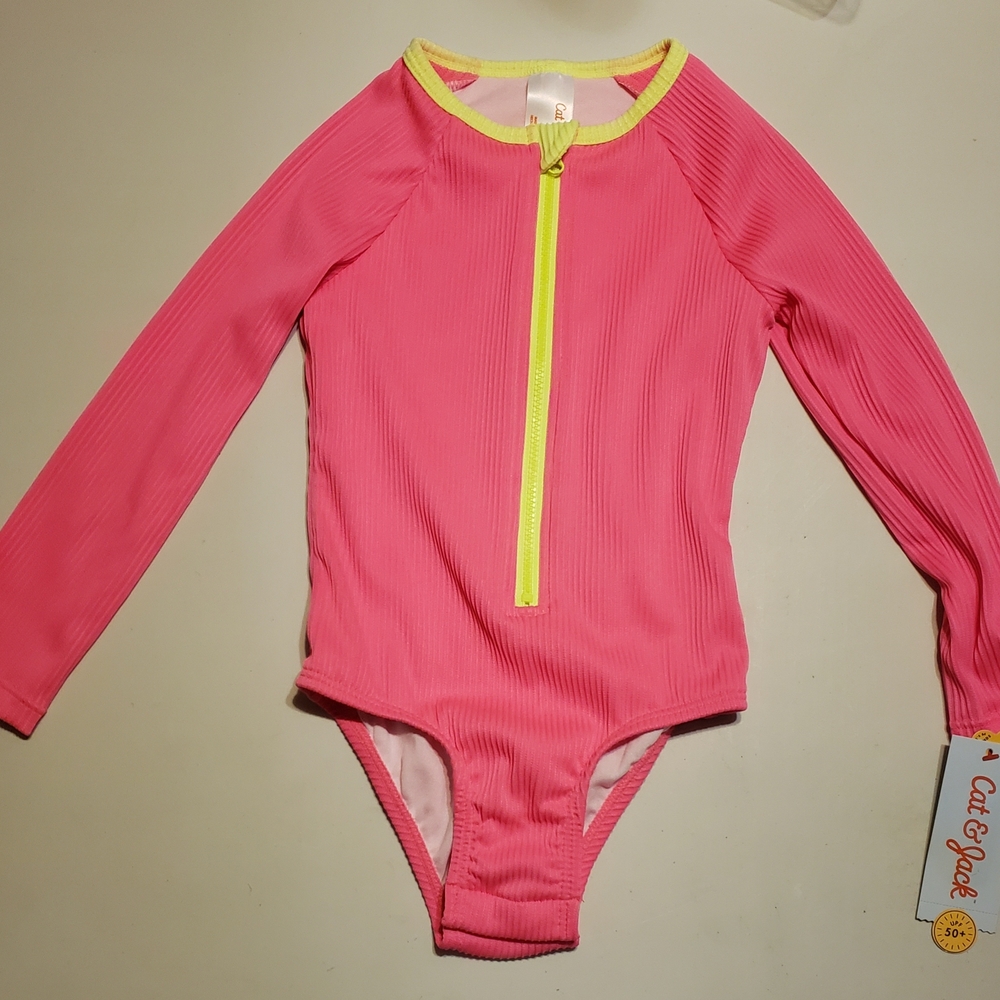 Cat & Jack Vibrant Pink One Piece with Yellow Trim
